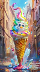 Fototapeta premium Melting Ice Cream Cone in an Urban Alley