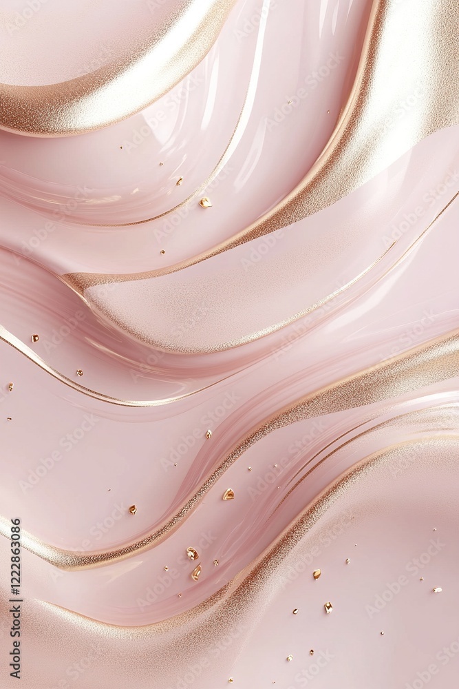 Poster smooth golden waves gracefully flow across a pastel pink background, creating a refined and sophisti