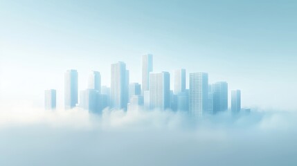 Obraz premium Urban skyline shrouded in smog, hazy atmosphere, 3D illustration. 