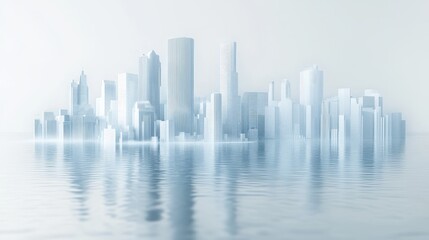 Obraz premium Urban skyline shrouded in smog, hazy atmosphere, 3D illustration. 