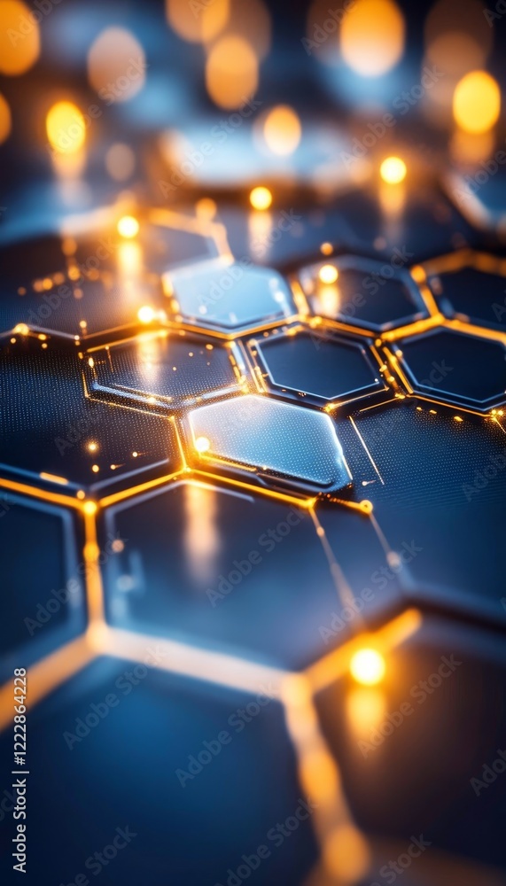 Poster glowing hexagonal pattern on dark background futuristic technology and modern design concept