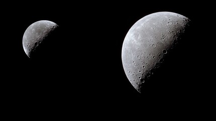 Two Celestial Bodies Illuminated Against Dark Space