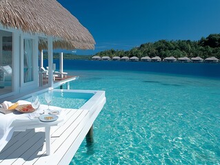 Obraz premium Luxury Overwater Bungalow Lagoon View