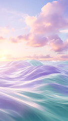 Phone background wallpaper, Pastel aesthetic, gentle waves of soft lavender and mint green, kissed by warm sunlight, abstract clouds drifting in a serene sky, evoking tranquility and charm.