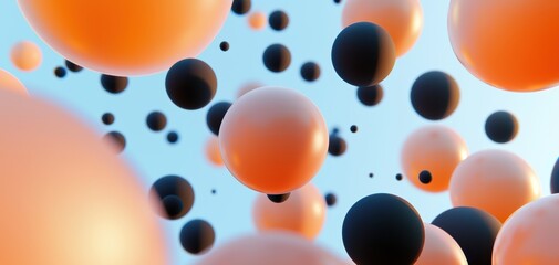 Floating translucent spheres containing glowing liquid, suspended in a vibrant gradient space with scattered light particles