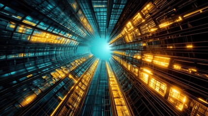 Futuristic Cityscape Towers Glowing With Amber And Teal Lights