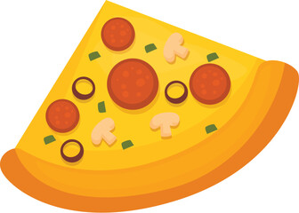 Delicious pizza slice with pepperoni, mushrooms, and olives, representing italian cuisine