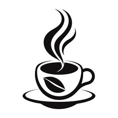 A steaming cup of coffee, perhaps an espresso or cappuccino, rests on a saucer, ready to be enjoyed at a cafe or restaurant