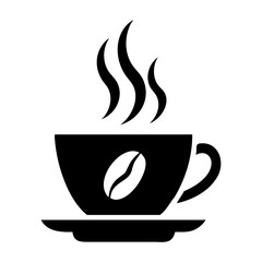 Coffee cup, steam rising, coffee bean, minimalist design, black and white, iconic logo, curved lines, stylized illustration, vector graphic, silhouette, hot beverage, caffeine symbol, simple elegance,