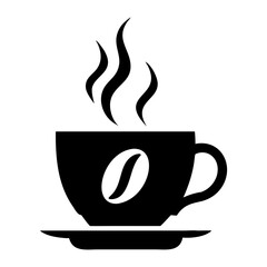 Coffee cup, steam rising, coffee bean, minimalist design, black and white, iconic logo, curved lines, stylized illustration, vector graphic, silhouette, hot beverage, caffeine symbol, simple elegance,