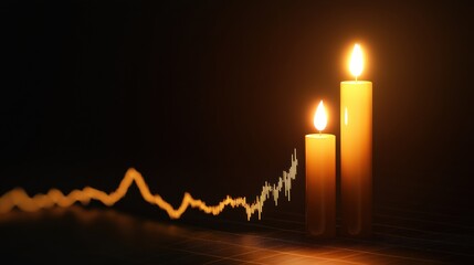 Business investing growth concept with digital world layout and moving up financial chart candlestick on dark background. 3D rendering illustration