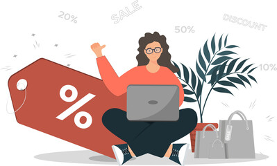 Person buying online, discount concept, online shopping concept