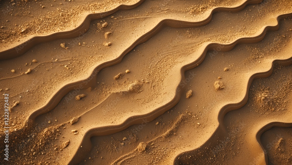 Poster a close-up view of rippled sand dunes showcasing intricate textures and patterns created by wind and