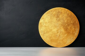A clean composition with a single golden circle on a pure black background, symbolizing elegance