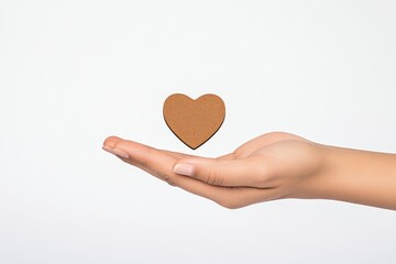 Fototapeta premium A hand gently holds a floating heart symbolizing love and care against a clean white background