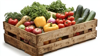 A wooden crate filled with fresh produce.