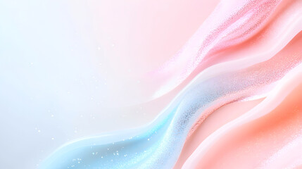 Abstract pastel waves in pink and blue tones with soft glitter accents creating a dreamy and elegant background ideal for beauty branding social media posts and luxury product designs. Selective focus