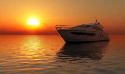 Fototapeta premium Luxury yacht anchored at sunset over calm waters