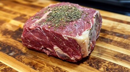 Grass-fed prime rib, prepared with a mix of homemade herbs and spices.