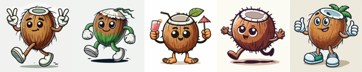 Cute coconut vector has legs and arms