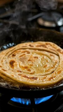 aloo paratha frying in oil, ai generated video of puri frying in oil, potato pancakes, ai generated food videos, best selling, fried foods, street foods