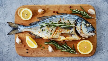 fresh fish on a wooden board