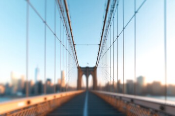 Obraz premium Elegant bridge perspective showcasing urban skyline at dawn with