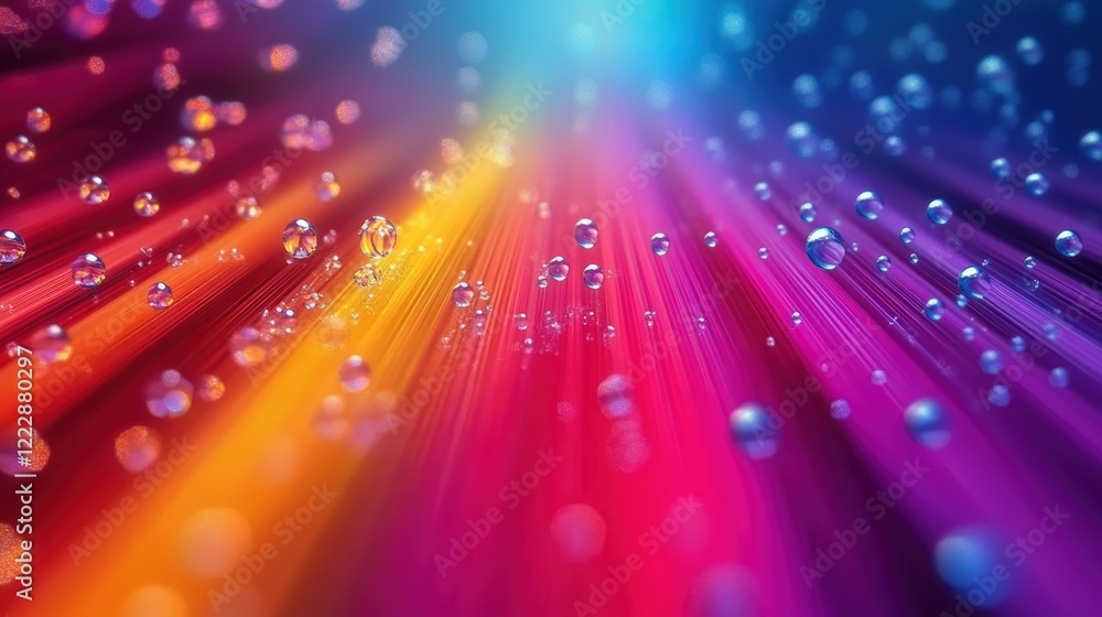 Poster colorful abstract background with rays of light and floating bubbles creating a vibrant atmosphere f