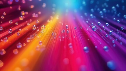 Colorful Abstract Background with Rays of Light and Floating Bubbles Creating a Vibrant Atmosphere for Design and Art Projects