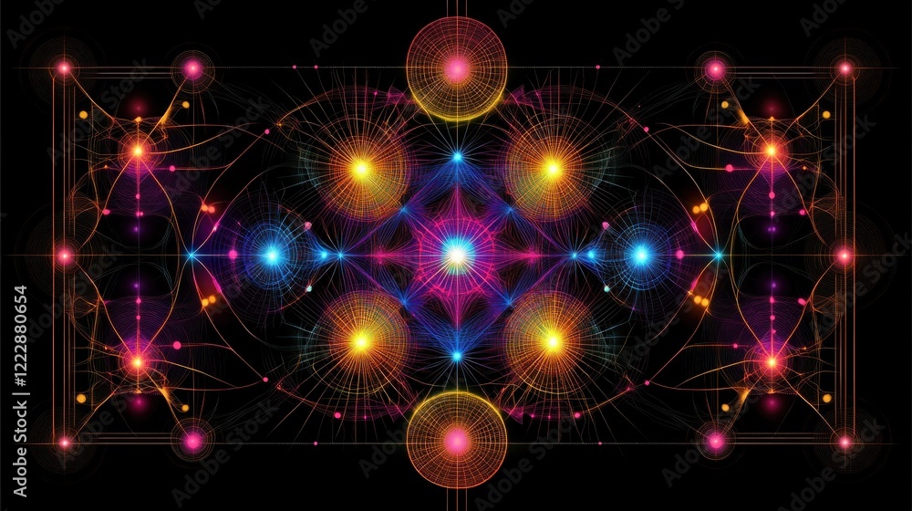 Poster abstract colorful network of interconnected light structures