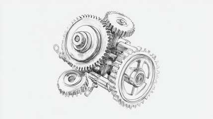 Detailed sketch of interconnected gears, showcasing mechanical precision and intricate design.
