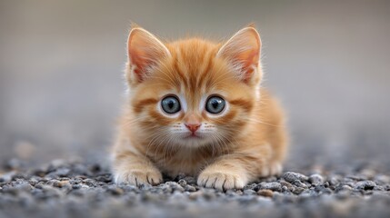 Fototapeta premium Cute little orange kitten with big blue eyes
