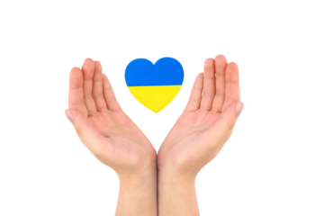 Ukrainian flag. Blue yellow heart in children's hands PNG