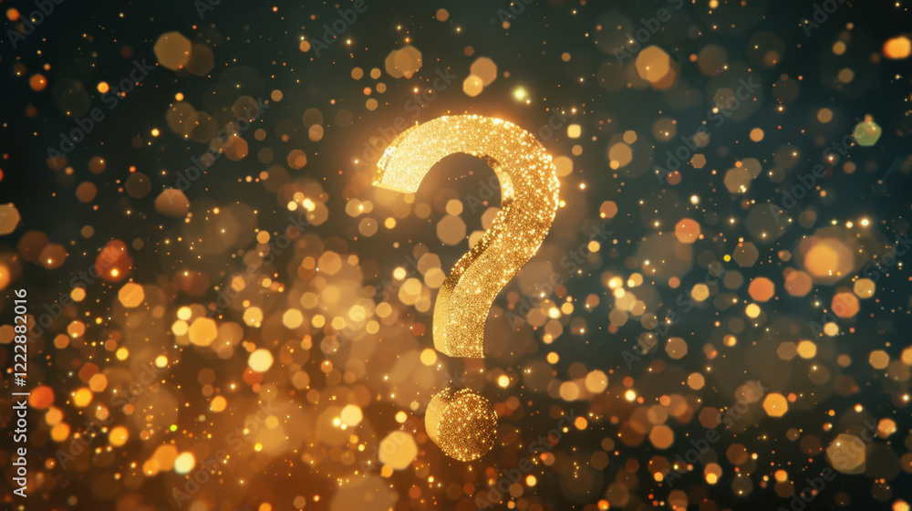 Poster Golden question mark on sparkling background, symbolizing curiosity and inquiry