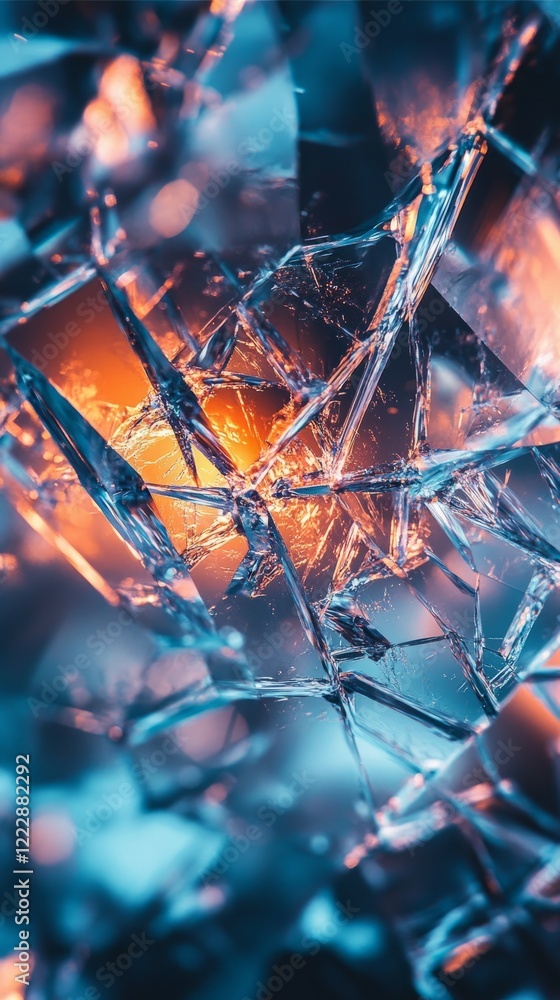 Poster luminous trails of light weaving through crystalline surfaces, sharp contrasts of brightness and sha