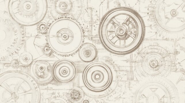 Naklejki Intricate sepia toned gears and mechanical drawings.