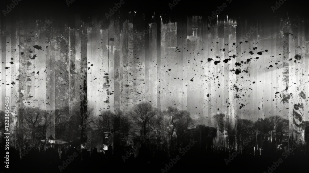 Poster abstract black and white grained texture with artistic spectrum of shadows and shapes, evoking depth