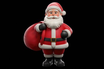 A cheerful 3D model of Santa Claus carrying a large red bag, ready for Christmas.