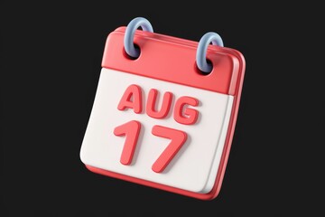 A 3D rendered image of a calendar showing August 17th.
