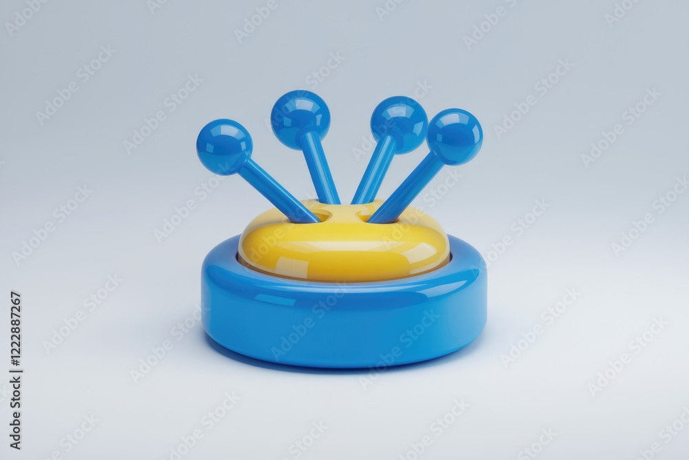 Poster abstract 3d render of a stylized object with blue and yellow glossy elements, resembling a futuristi
