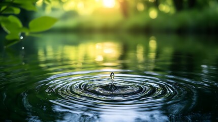 A dewdrop on the edge of a blade of pond background