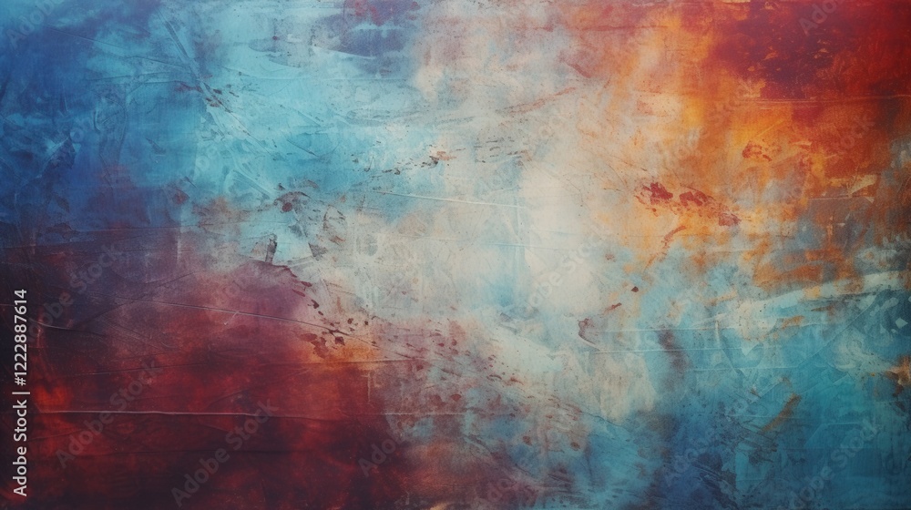 Poster abstract colorful background with scratched texture featuring shades of blue, orange, and red for cr