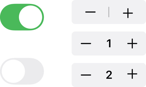 Plus and minus stepper button flat line art vector icon for apps and websites User Interface. UI component. Toggle button