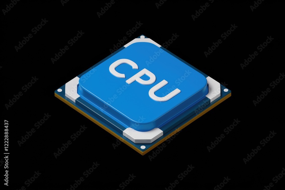 Aufkleber isometric 3d rendering of a blue cpu chip on a transparent background.