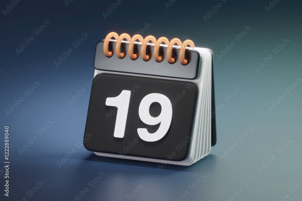 Poster a 3d rendering of a black desk calendar showing the 19th.
