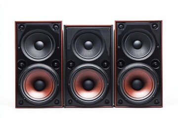 Fototapeta premium Three Powerful Studio Speakers with Rich Sound and Elegant Design - High-Fidelity Audio System