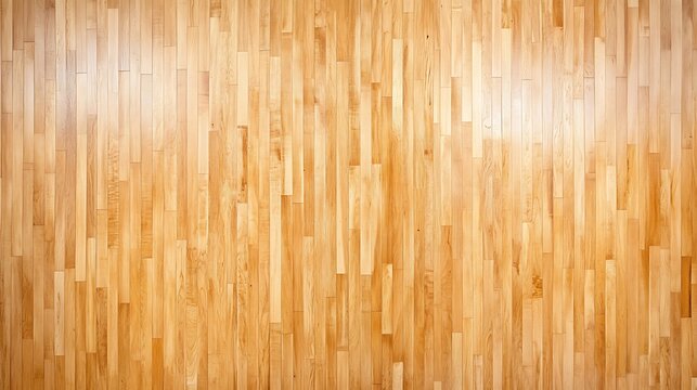View from above of a basketball court with a maple flooring.