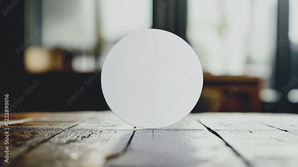 Poster White Circle Mockup on Rustic Wooden Table Background image clean design simple modern layout visual
