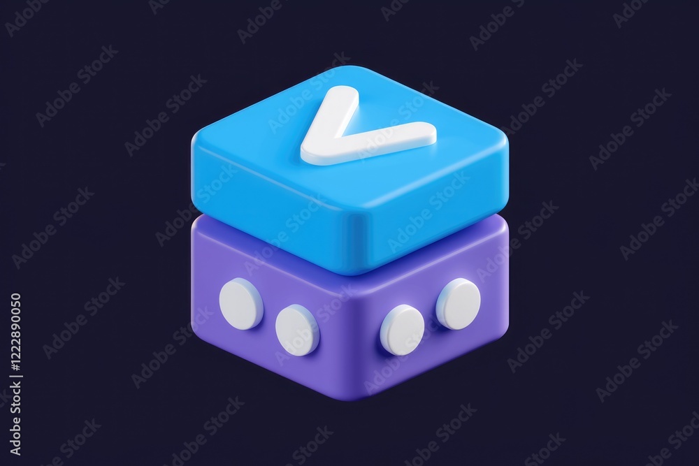 Aufkleber 3d render of a blue and purple cube with a white arrow and dots, symbolizing user interface design.