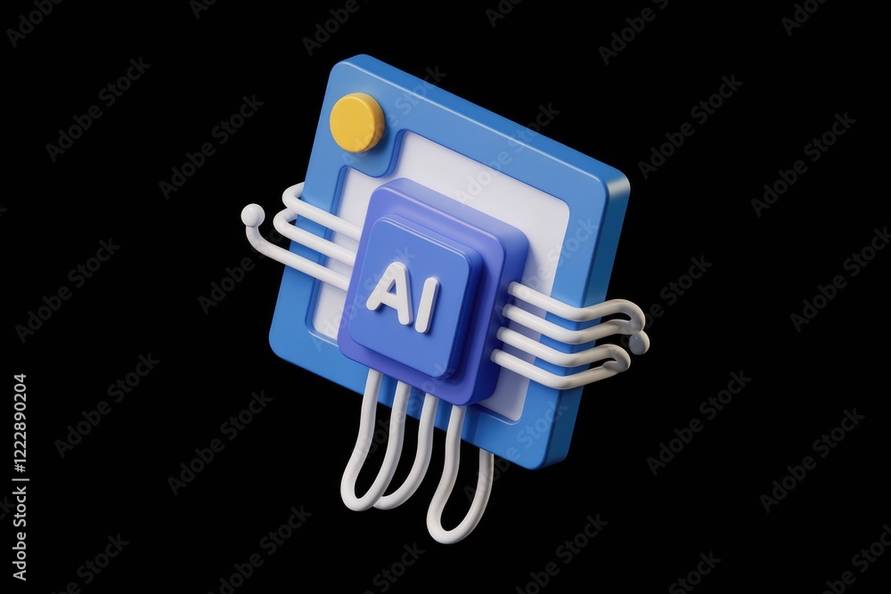 Poster 3d rendering of ai processor, showcasing intricate design and technological advancement.